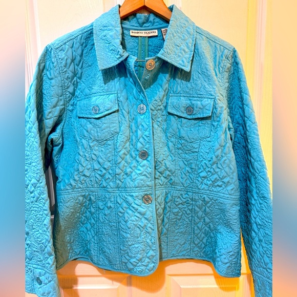 Bamboo Traders Turquoise Quilted Travel Jacket Packable Lightweight great cond! - Picture 1 of 5